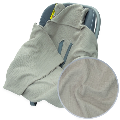 Kocyk do fotelika Muślinowy z uszkami Premium bez wypełnienia - Latte