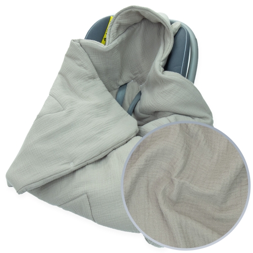 Kocyk do fotelika Muślinowy z uszkami Premium - Latte