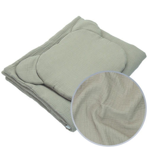 Kocyk Muślinowy 50 x 75 cm + podusia Miś Premium - Latte