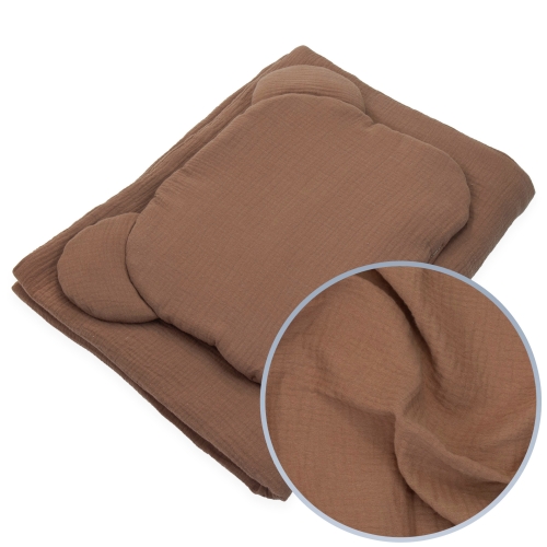 Kocyk Muślinowy 50 x 75 cm + podusia Miś Premium - Mocha Mousse
