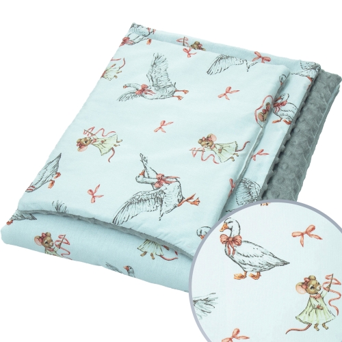 Kocyk 135 x 100 cm + podusia - Tańczące gąski białe / Minky szary