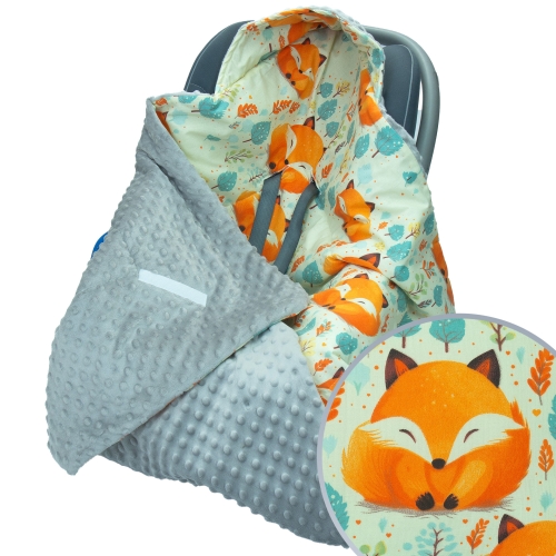 Kocyk do fotelika - Rudy lisek / Minky szary