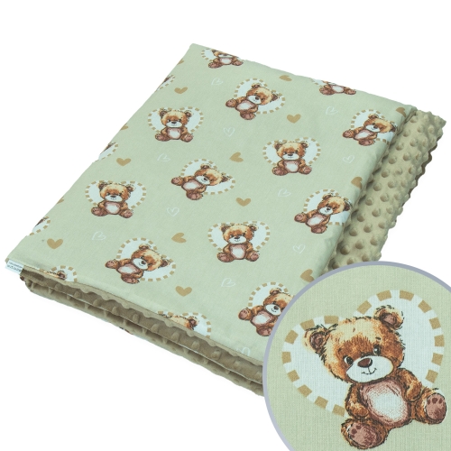 Kocyk 135 x 100 cm bez poduszki - Miś serce latte / Minky kawowy