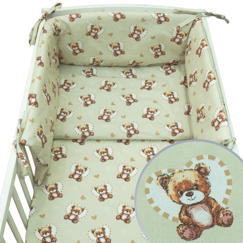 Pościel 120 x 90 + ochraniacz - Miś serce latte