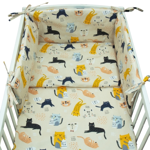 Pościel 120 x 90 + ochraniacz - Kotki z mlekiem beżowe