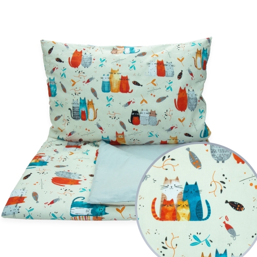 Pościel 100 x 160 cm  - Kotki kolorowe / szary