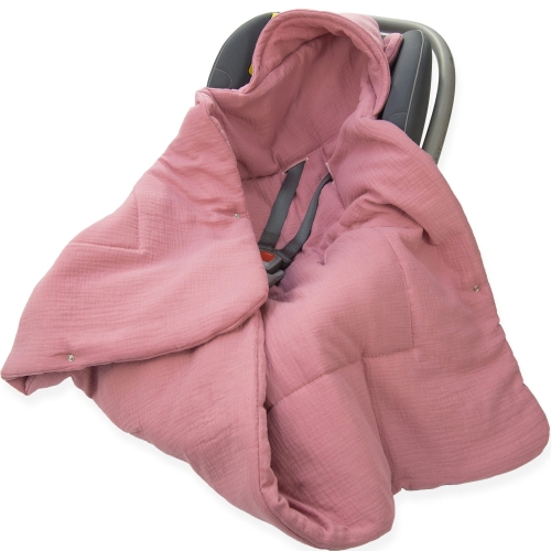 Kocyk do fotelika Muślinowy z uszkami Premium - Retro pink