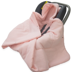 Kocyk do fotelika Muślinowy z uszkami Premium - Baby pink