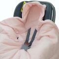 Kocyk do fotelika Muślinowy z uszkami Premium - Baby pink