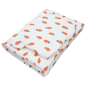 Kocyk Muślinowy 75 x 100 + podusia Miś Premium - Marchewki