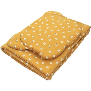 Kocyk Muślinowy 75 x 100 + podusia Miś Premium - Kotki musztardowe