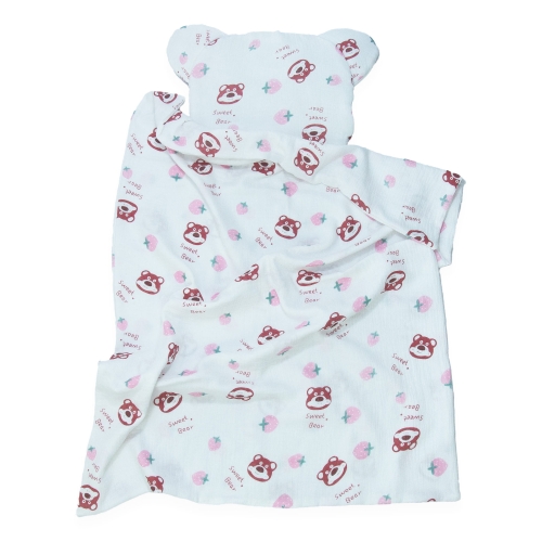 Kocyk Muślinowy 75 x 100 + podusia Miś Premium bez wypełnienia - Sweat Bear