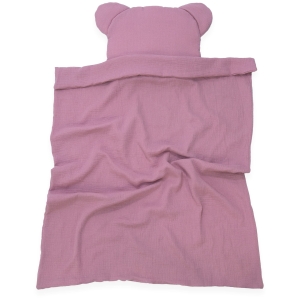 Kocyk Muślinowy 75 x 100 + podusia Miś Premium bez wypełnienia - Retro pink