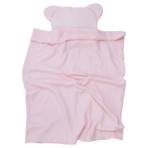 Kocyk Muślinowy 75 x 100 + podusia Miś Premium bez wypełnienia - Baby pink