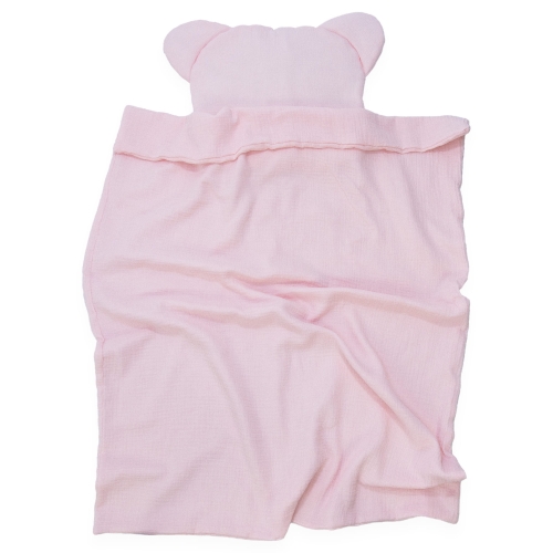 Kocyk Muślinowy 75 x 100 + podusia Miś Premium bez wypełnienia - Baby pink