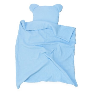 Kocyk Muślinowy 75 x 100 + podusia Miś Premium bez wypełnienia - Baby blue