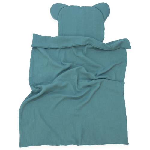 Kocyk Muślinowy 75 x 100 + podusia Miś Premium bez wypełnienia - Emerald