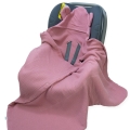 Kocyk do fotelika Muślinowy z uszkami Premium bez wypełnienia - Retro pink