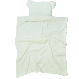 Kocyk Muślinowy 75 x 100 + podusia Miś Premium bez wypełnienia - Ivory
