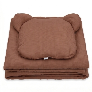 Kocyk Muślinowy 50 x 75 cm + podusia Miś Premium - Mocha Mousse