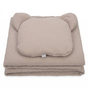 Kocyk Muślinowy 75 x 100 + podusia Miś Premium - Cocoa