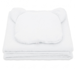 Kocyk Muślinowy 50 x 75 cm + podusia Miś Premium - White