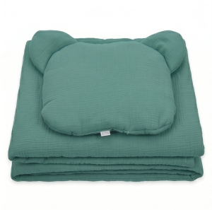 Kocyk Muślinowy 75 x 100 + podusia Miś Premium - Emerald