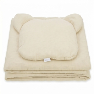 Kocyk Muślinowy 75 x 100 + podusia Miś Premium - Ivory